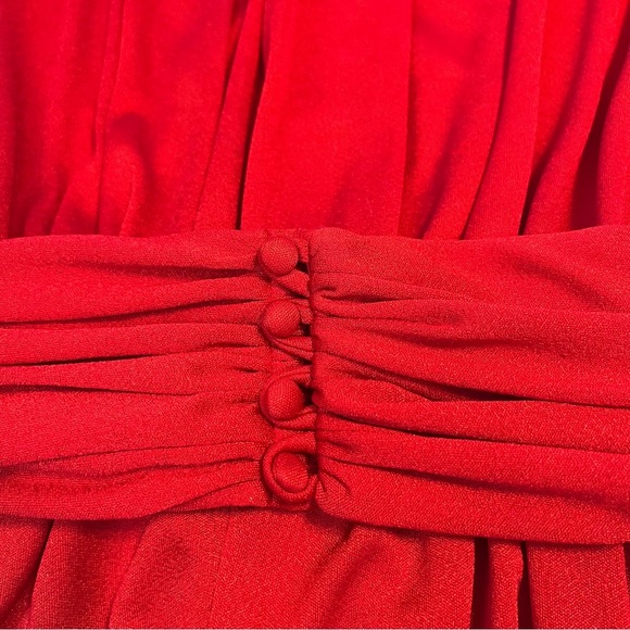 Vintage Claralura Red‎ Jumpsuit L/S Rhinestone Button Lace Sleeve USA 80s Glam - Picture 11 of 12